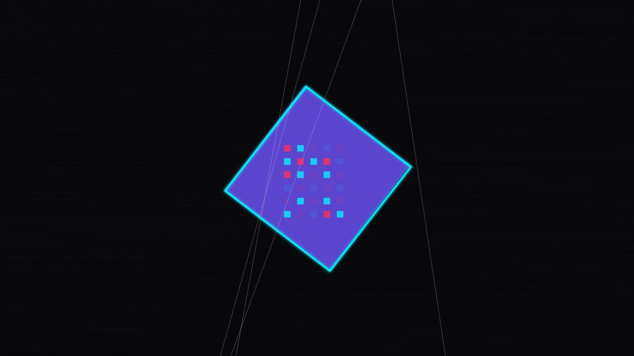 Abstract Motion Graphics Featuring Rotating Purple Square and Digital Elements