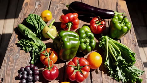 assorted fresh fruits and vegetables on a wooden table