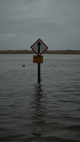 submerged warning sign in high water