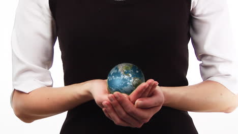 mujer de negocios con un globo en la mano 2