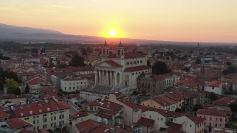 duomo of schio aerial view with drone at sunrise