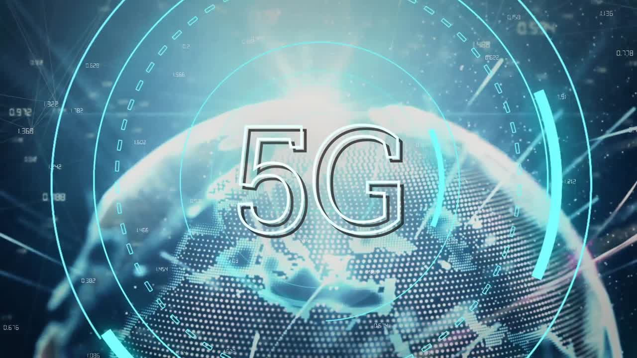 animazione di testo 5g con globo e rete di connessioni