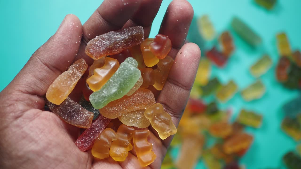 Handful of Colorful Gummy Bears