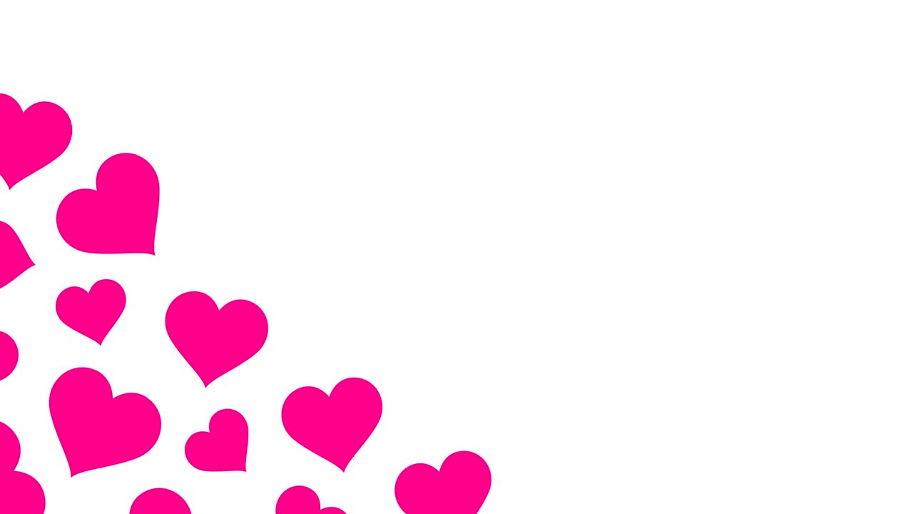 핑크 하트 발렌타인 데이 패턴은 하단 왼쪽 모이에서 색 배경에 4k 애니메이션으로 나타납니다.