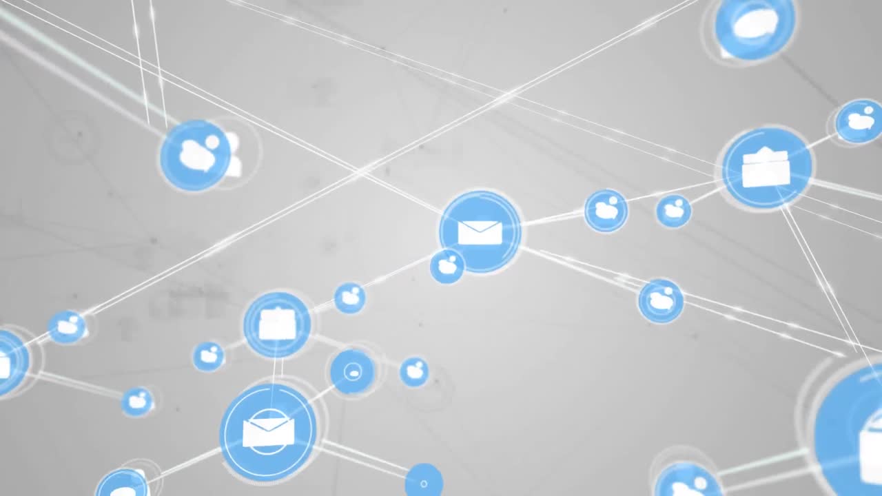 animación de la red de conexiones con iconos sobre fondo gris