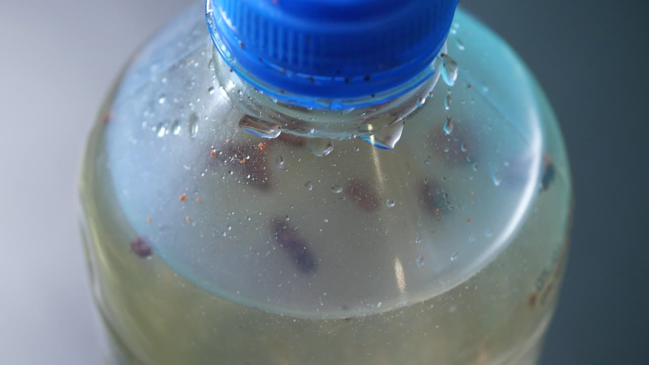 더러운 물 병의 클로즈업