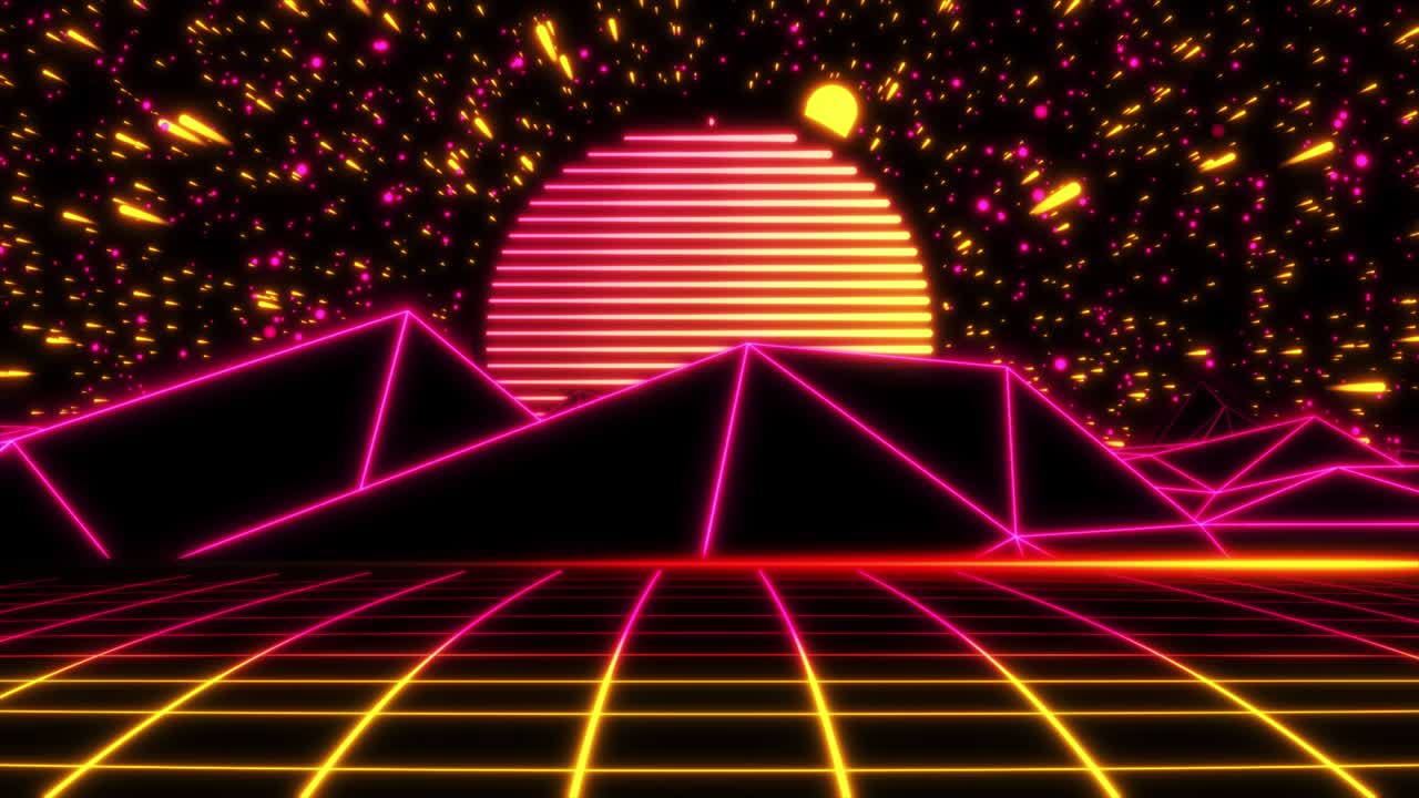 Concetto 15-N1 Sfondo animato astratto infinito neon retrowave.