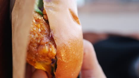 close-up of a fried chicken burger