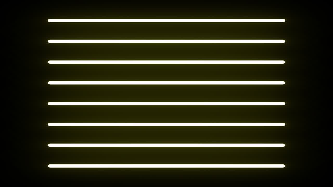 luces de neón futuristas en fondo de pared negra. parpadeo parpadeante coloridas líneas de neón luz. espectro multicolor animado en bucle luces fluorescentes brillantes. video 4k interfaz moderna