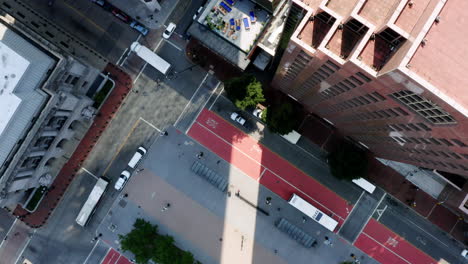 Bird's-eye-drone-shot-of-city-street-in-Providence-RI