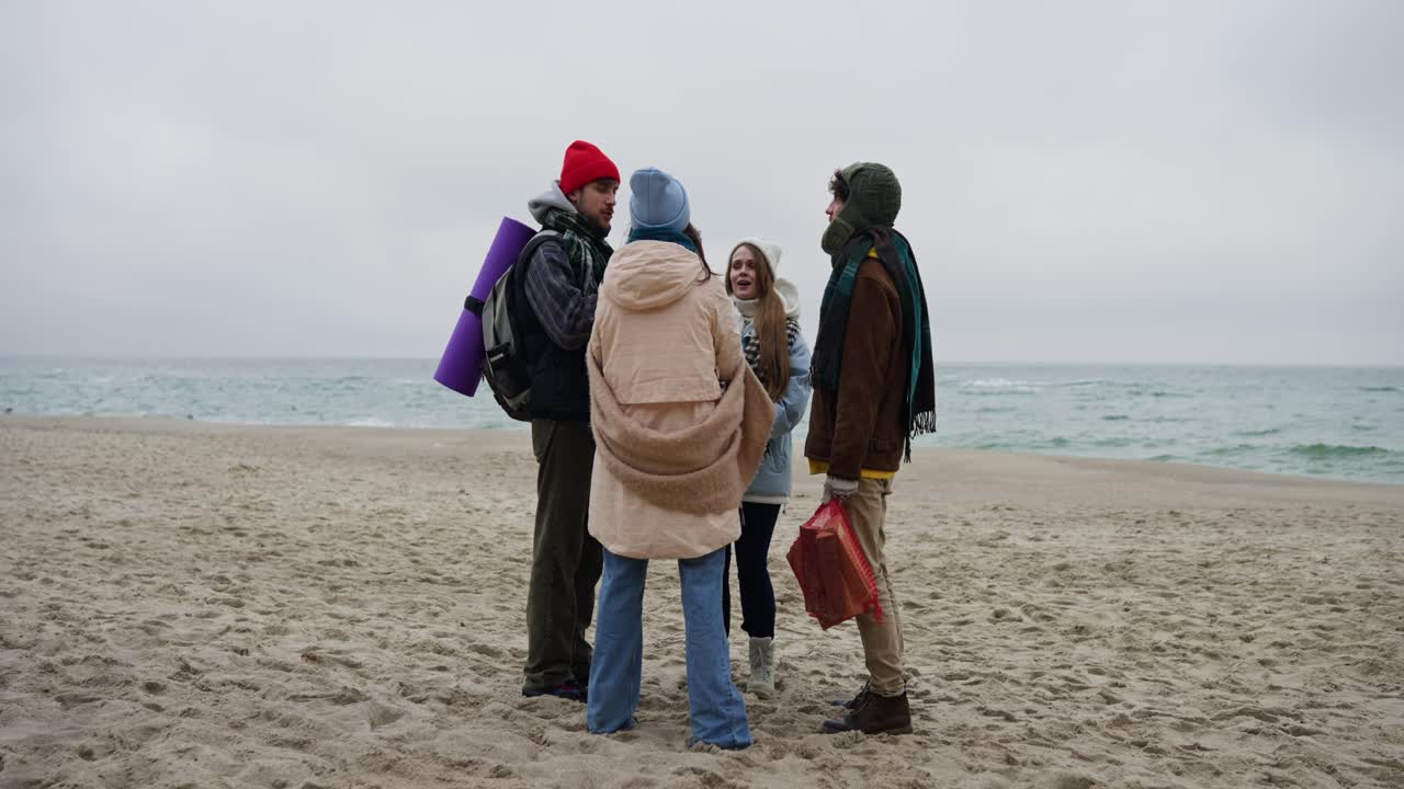 Friends at the Beach in Winter