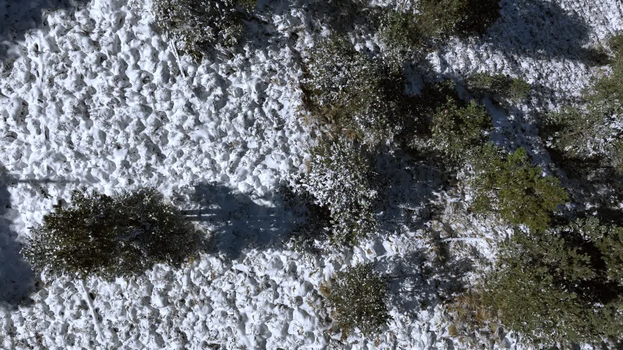 Aerial footage of the mountains in the central region of Mexico covered in snow after a rare snow storm