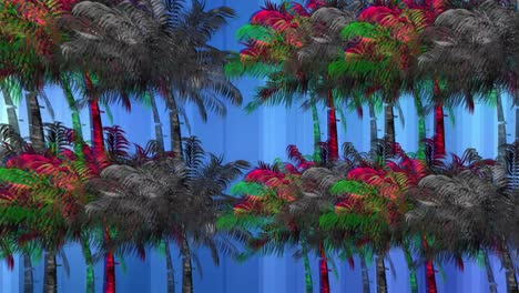 palmeras y líneas verticales azules