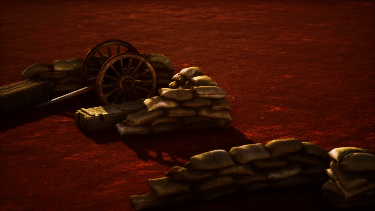 pistola detrás de sacos de arena durante la guerra civil de los ee.uu.