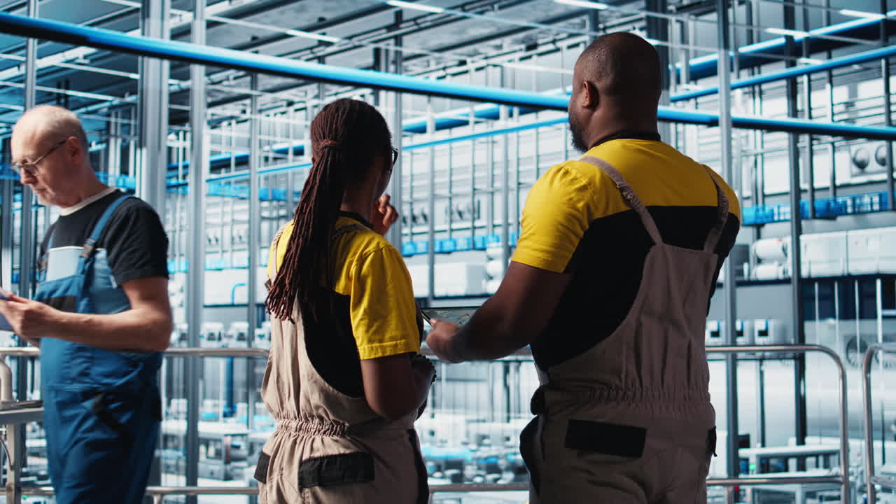 Industry 4.0 industrial plant engineering team controlling automated machinery
