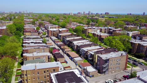 beautiful aerial over a lower class neighborhoods on the southside of chicago