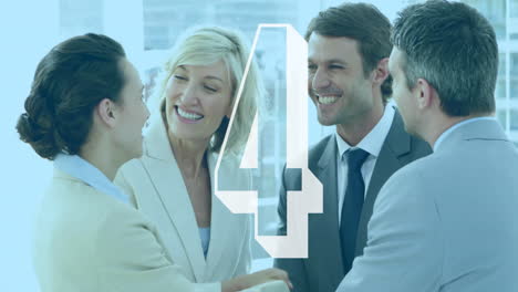 shaking hands, business professionals with number five animation overlay in office