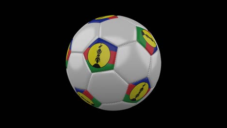 pelota de fútbol con bandera de nueva caledonia, 4k con alfa, bucle