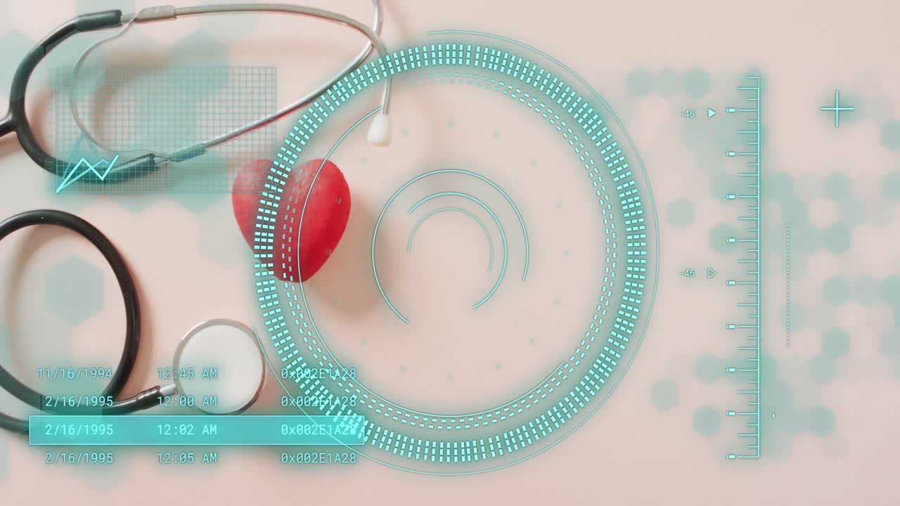 심장과 스테토스코프를 통해 데이터 처리의 애니메이션