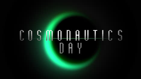 cosmonautics day with green light of black planet in galaxy