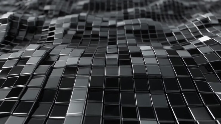 Abstract Background of Moving Metallic Black Cubes