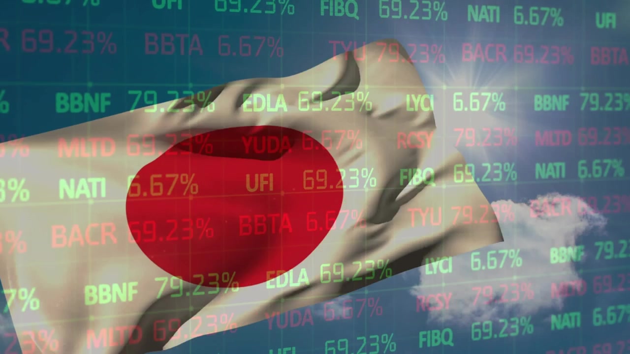 Animation of data processing over flag of japan