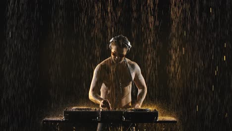 dj performance with gold rain