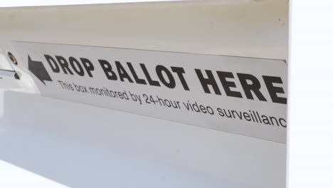 drop ballot here sign and slot with arrow for mail-in election voting box close up