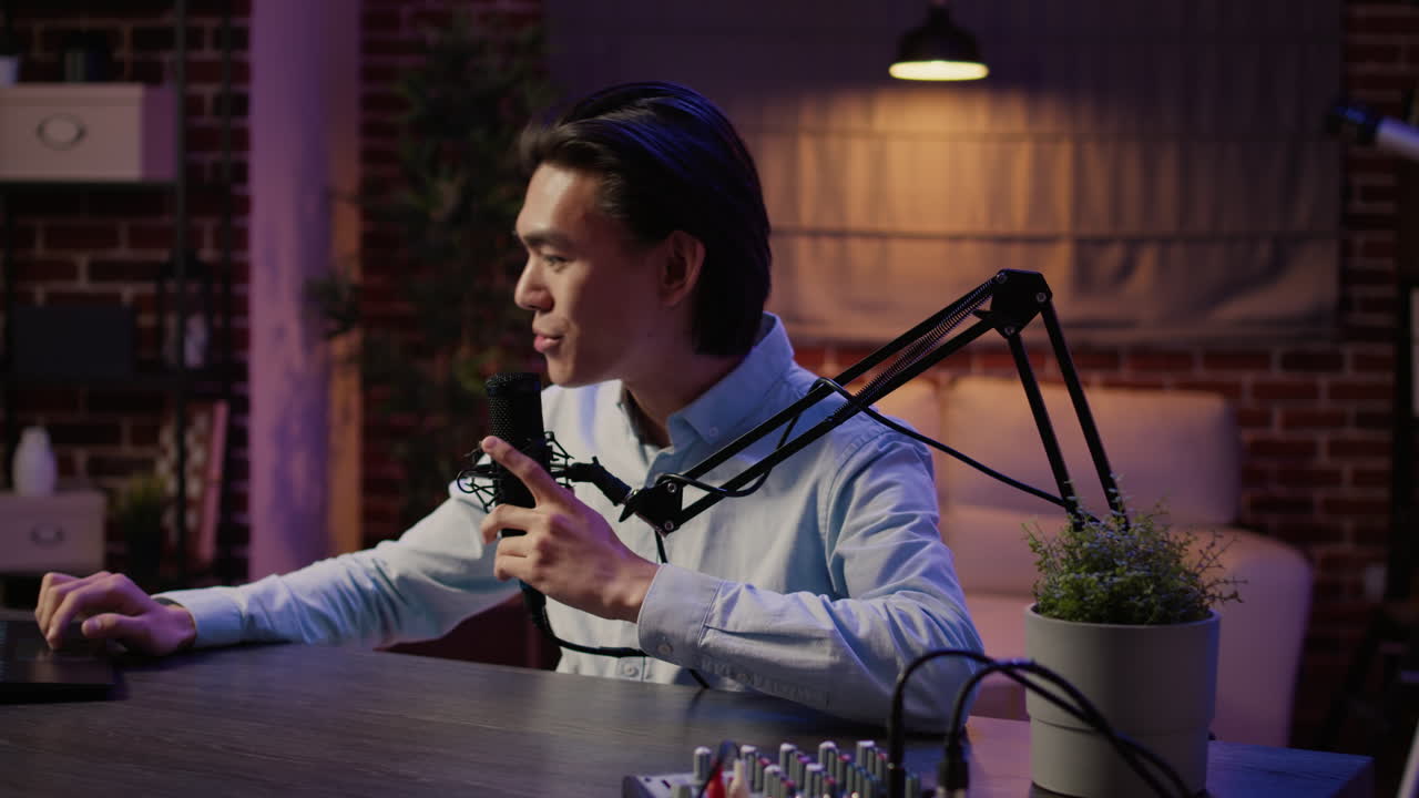 Man recording podcast in studio