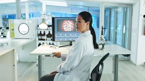 scientist, woman and face at computer