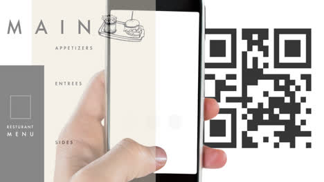 animation of qr code and restaurant menu scanning on smartphone