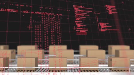 data processing over grid network against multiple delivery boxes on conveyor belt