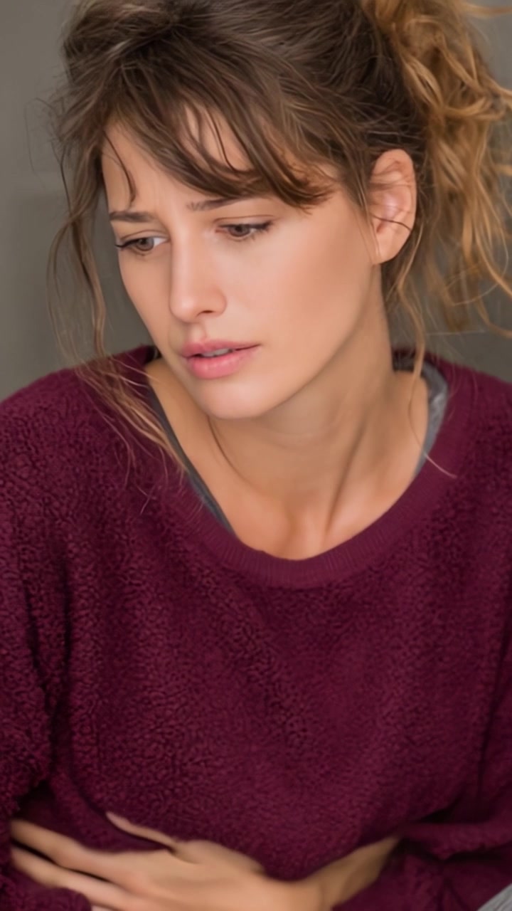 A Moment of Contemplation: A Young Woman in a Cozy Sweater Expressing Emotions with a Thoughtful Gaze and Introspective Pose Against a Simple Background