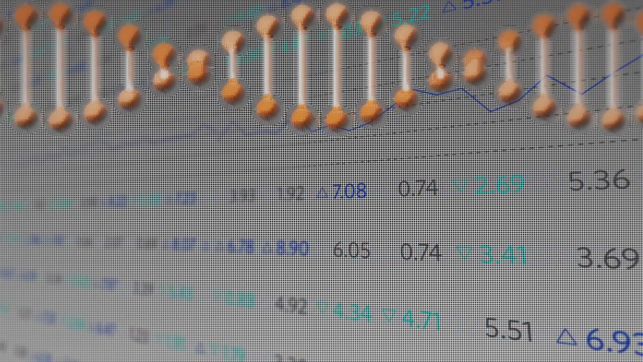 At sequence start data table refreshing while helix graphic pulsating to show live genomic metrics