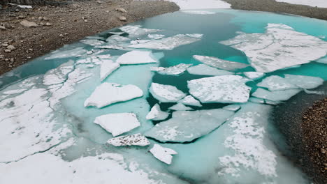 melting ice on a mountain lake
