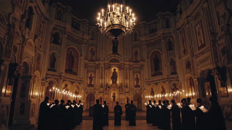 orthodox religious service in a dark church