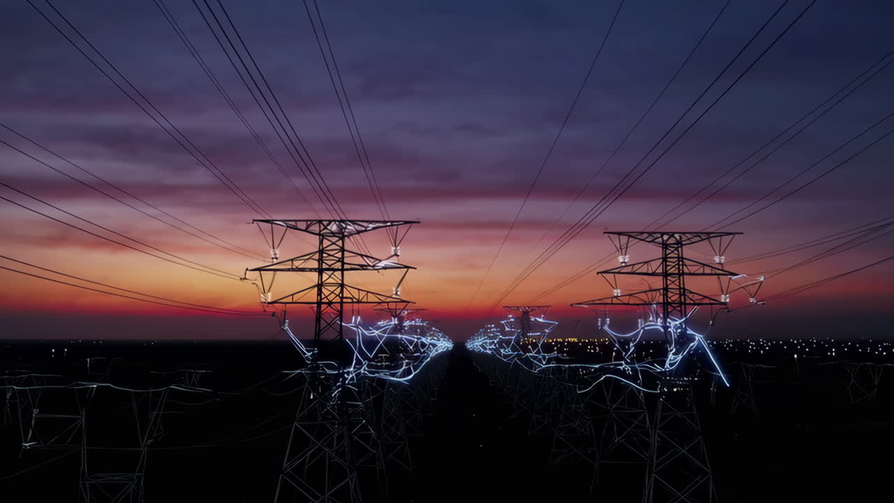 líneas eléctricas al atardecer