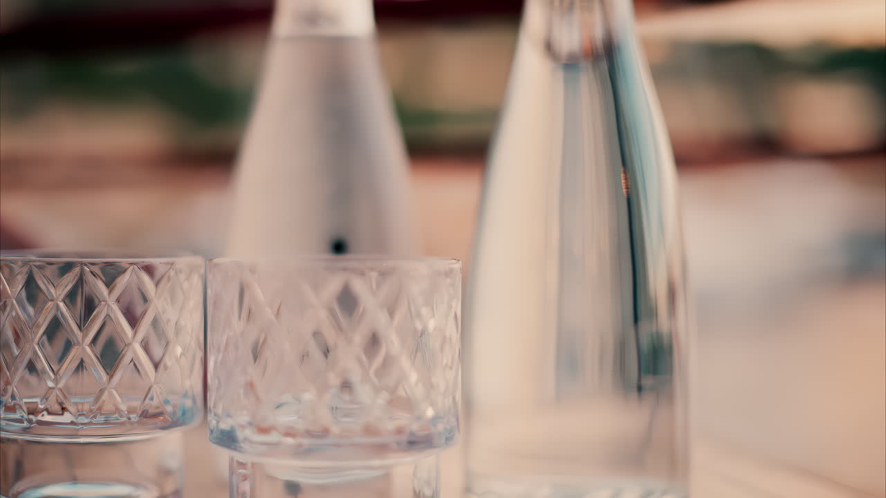 Close up view of a set table and the atmosphere at a restaurant near a port in the south of France