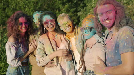 group of friends celebrating holi