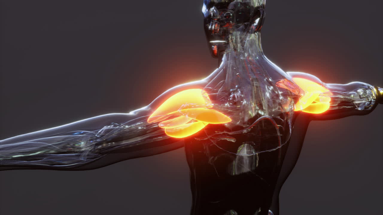 Illustrazione dettagliata dell'anatomia dei muscoli del corpo umano che evidenzia la struttura del braccio