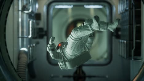 astronauta dentro de la estación espacial orbital