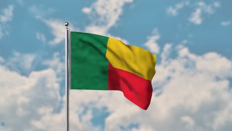 benin flag waving in the blue sky realistic 4k video