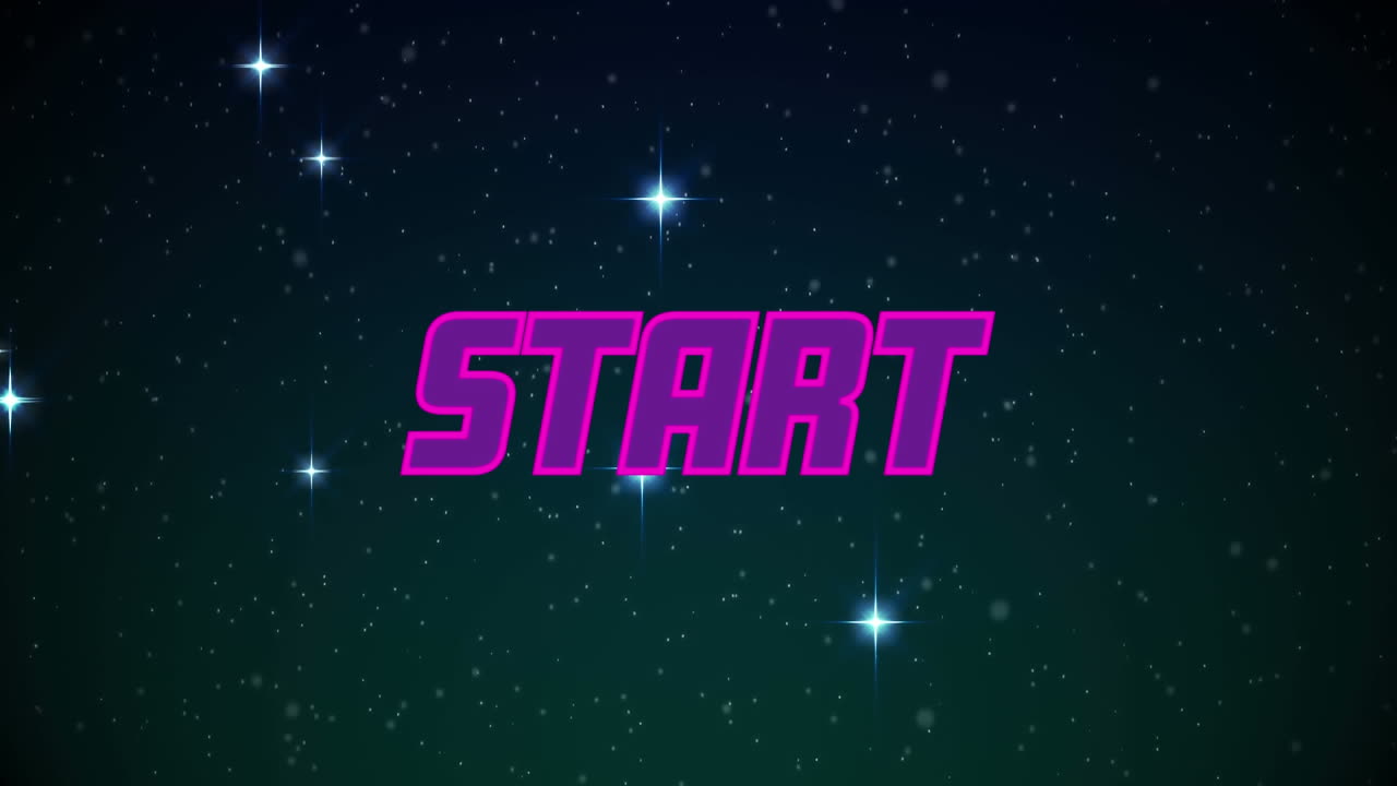 animación del texto de inicio sobre estrellas en fondo negro