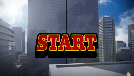 animación del texto de inicio sobre el paisaje urbano digital