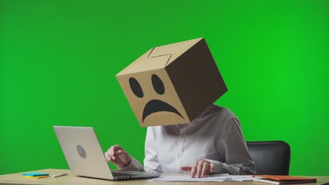 Person with a cardboard box on head