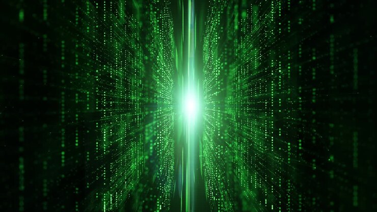 Abstract digital matrix particles flow, Digital data connection, Technology concept background.