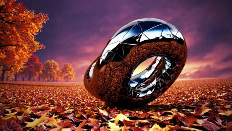 metallic torus in an autumn landscape