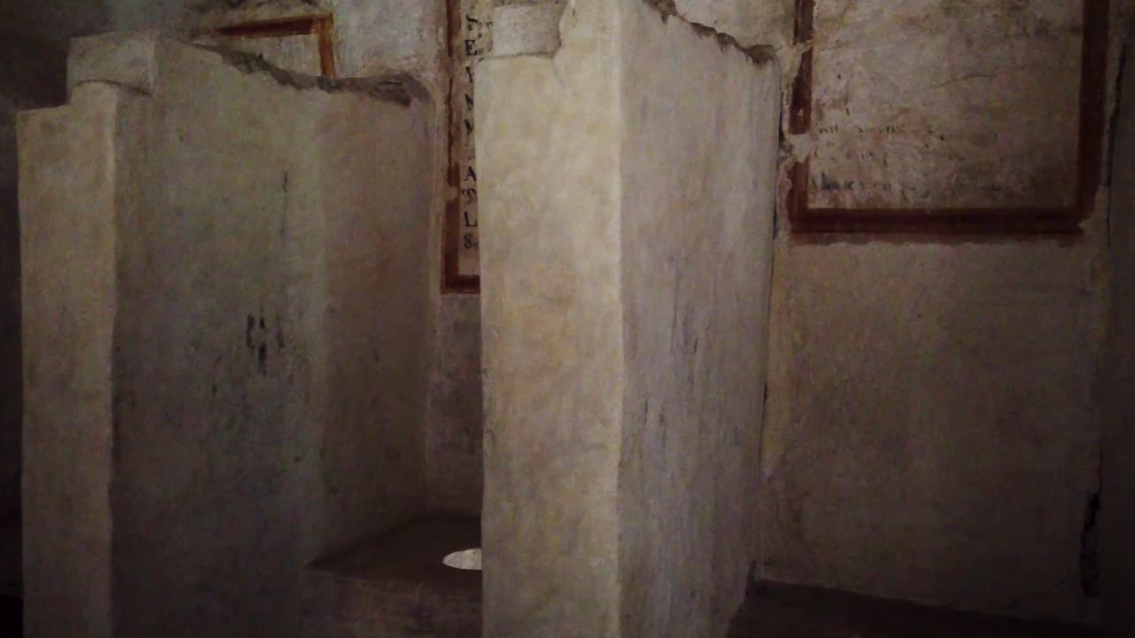 Orbital shot of the space used as an ancient restroom inside the Ex-Convent of Tepoztlán, Mexico