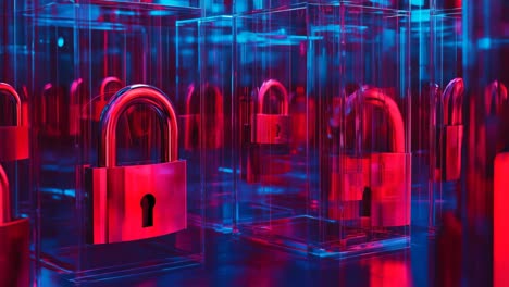 Red Neon Locks in Transparent Boxes