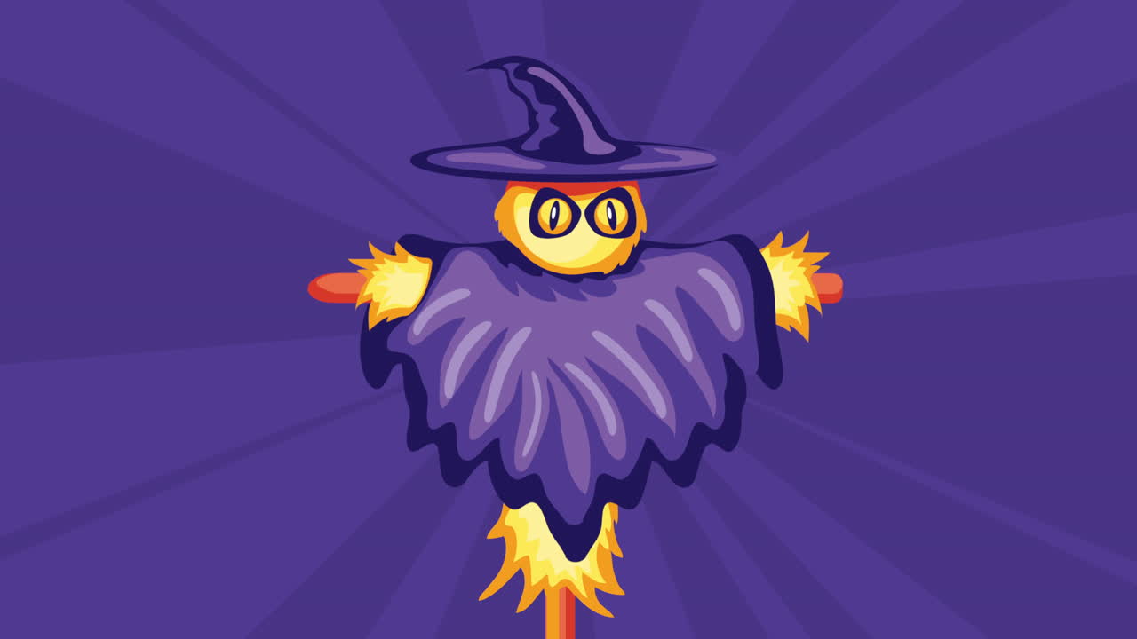 feliz animación de halloween con el espantapájaros
